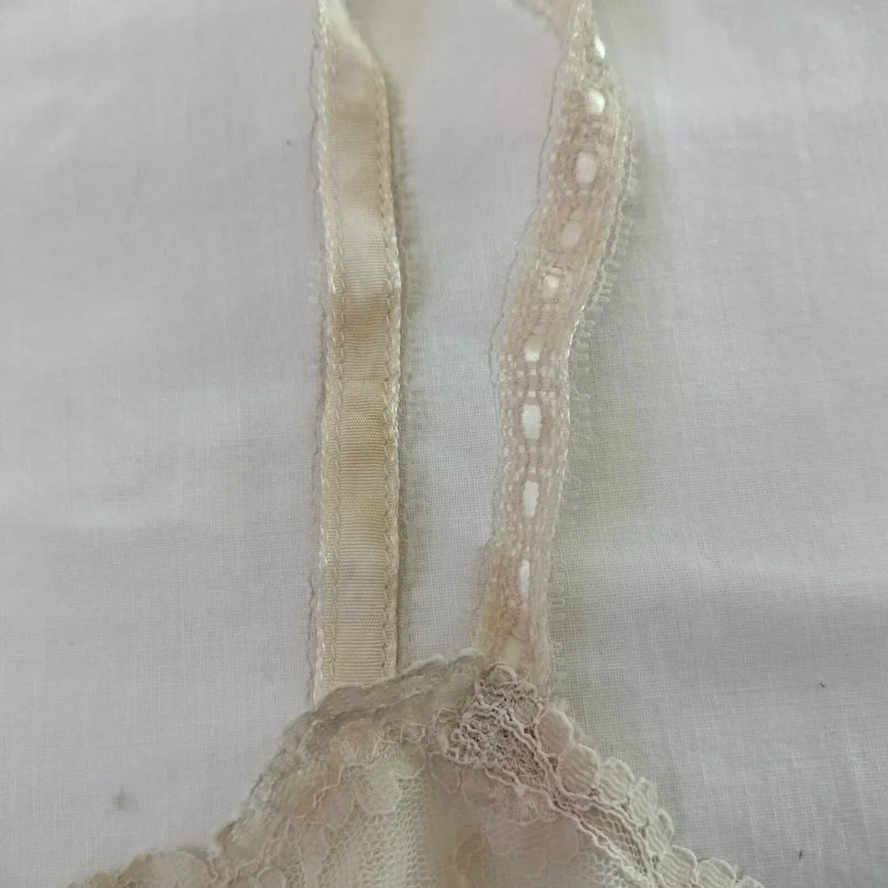 2/$20 Vintage Keyser Nylon Cami Pajama Top 34/S Lingerie Cream Beige Made in USA